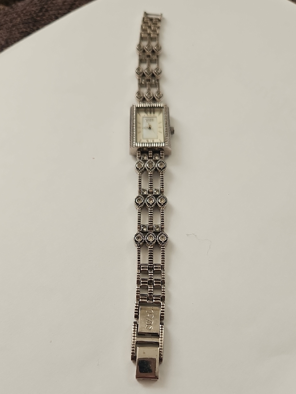 1928 Brand Women's Rectangular Silver Watch With Silver Art Deco Style Band